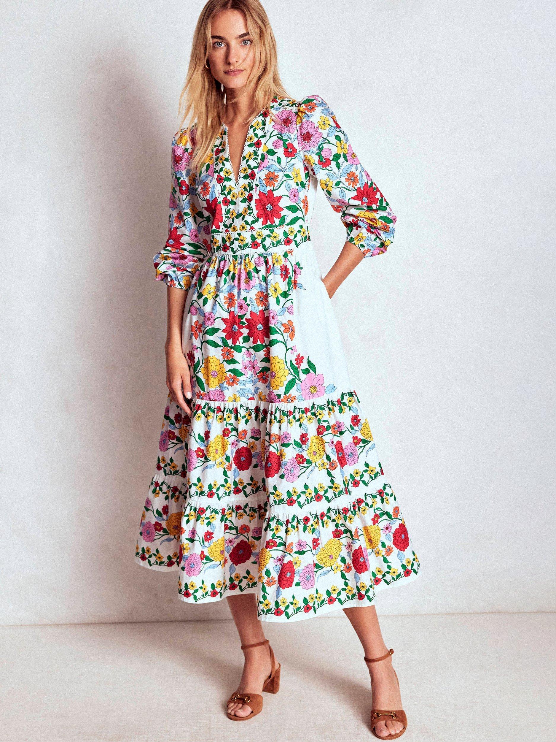 Boden Violet Floral Midi Dress, Multi