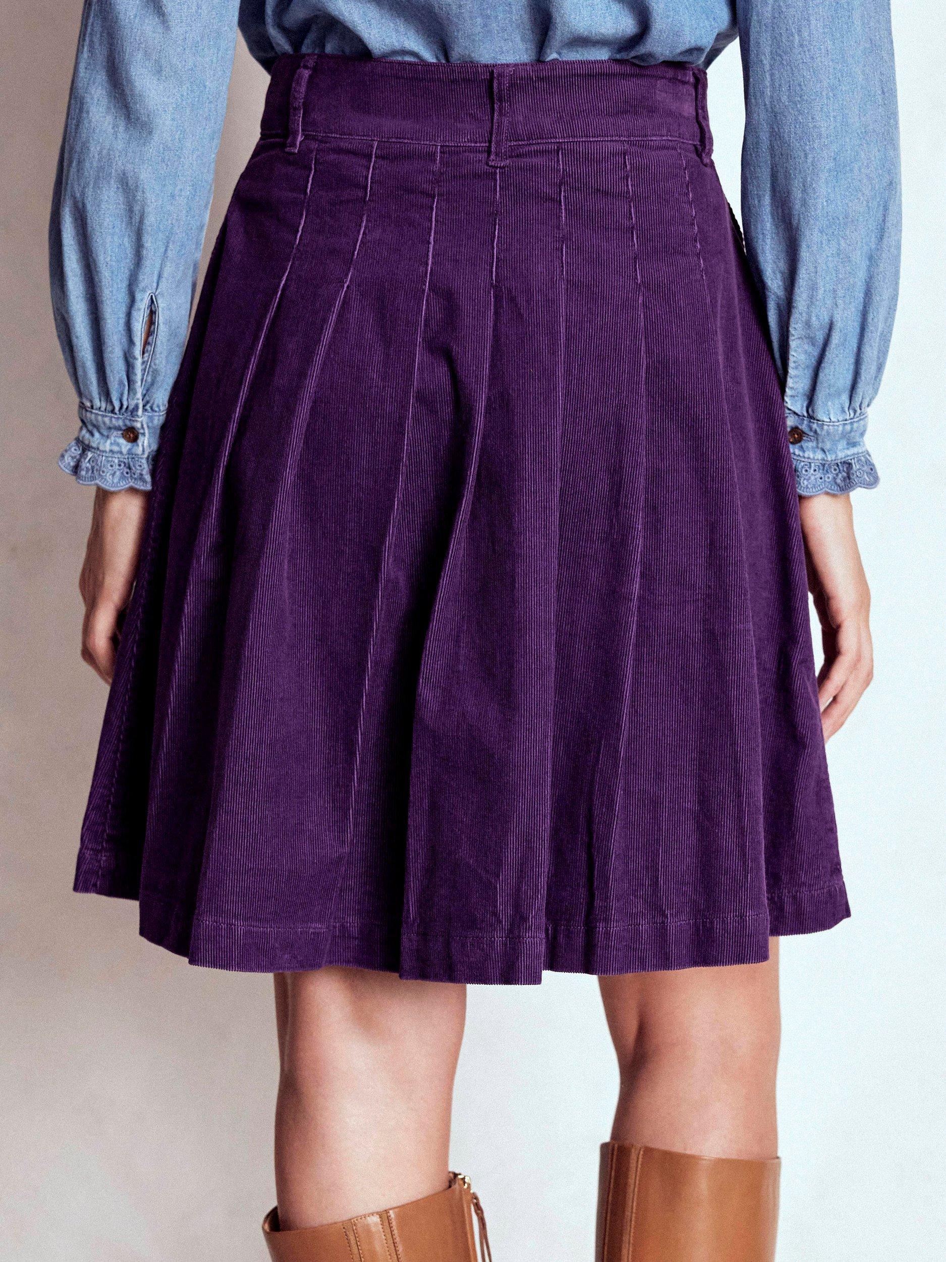 Boden Pleated Corduroy High Waist Mini Skirt, Mystical Purple