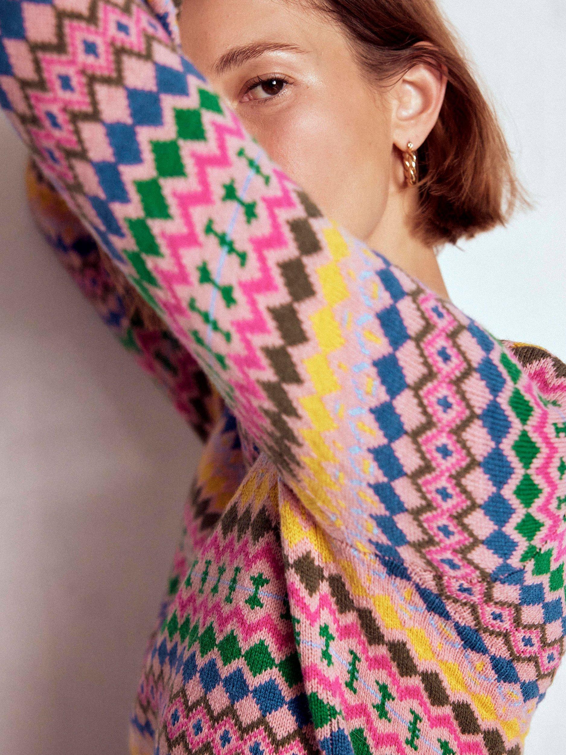 Product image 3 of 7, which shows Boden Edie Fair Isle Wool Blend Jumper, Pink/Multi, S