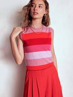 Boden Eva Stripe Pure Cashmere Tank Top, Pink/Orange, Pink/Orange