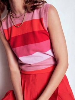 Boden Eva Stripe Pure Cashmere Tank Top, Pink/Orange - view 2, Pink/Orange