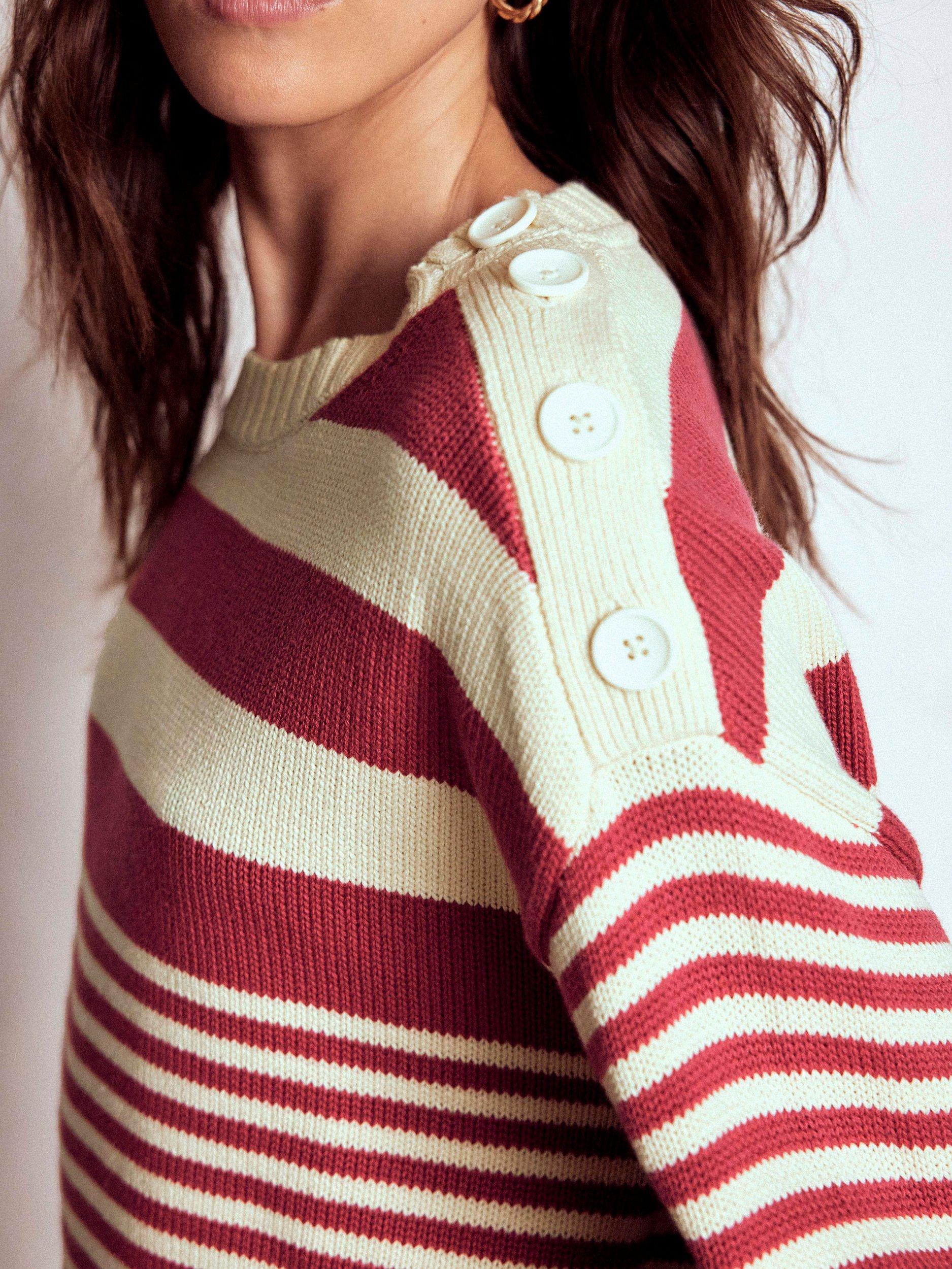 Product image 2 of 7, which shows Boden Jemma Chunky Stripe Jumper, Ivory/Terracotta, S
