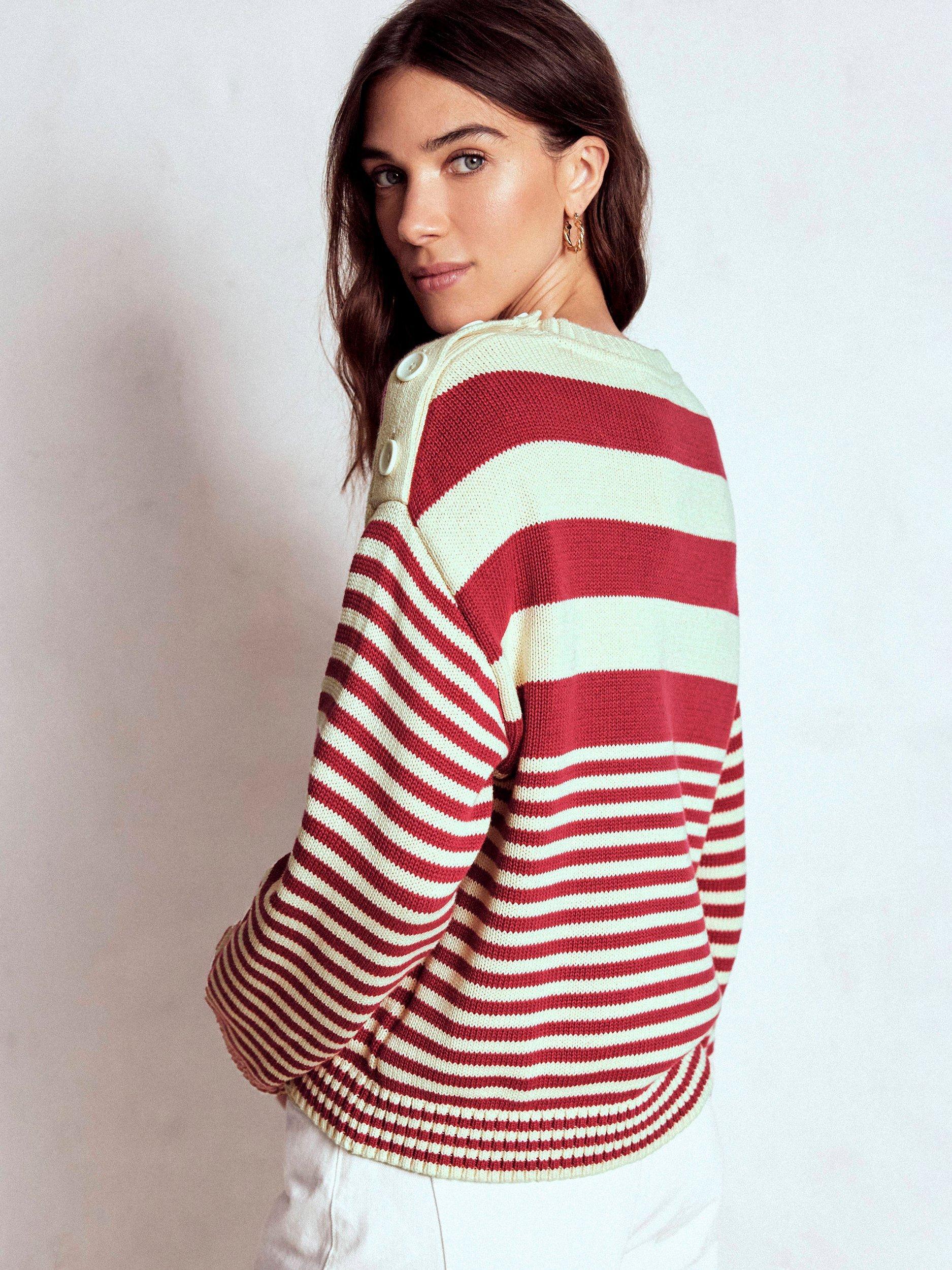 Product image 3 of 7, which shows Boden Jemma Chunky Stripe Jumper, Ivory/Terracotta, S