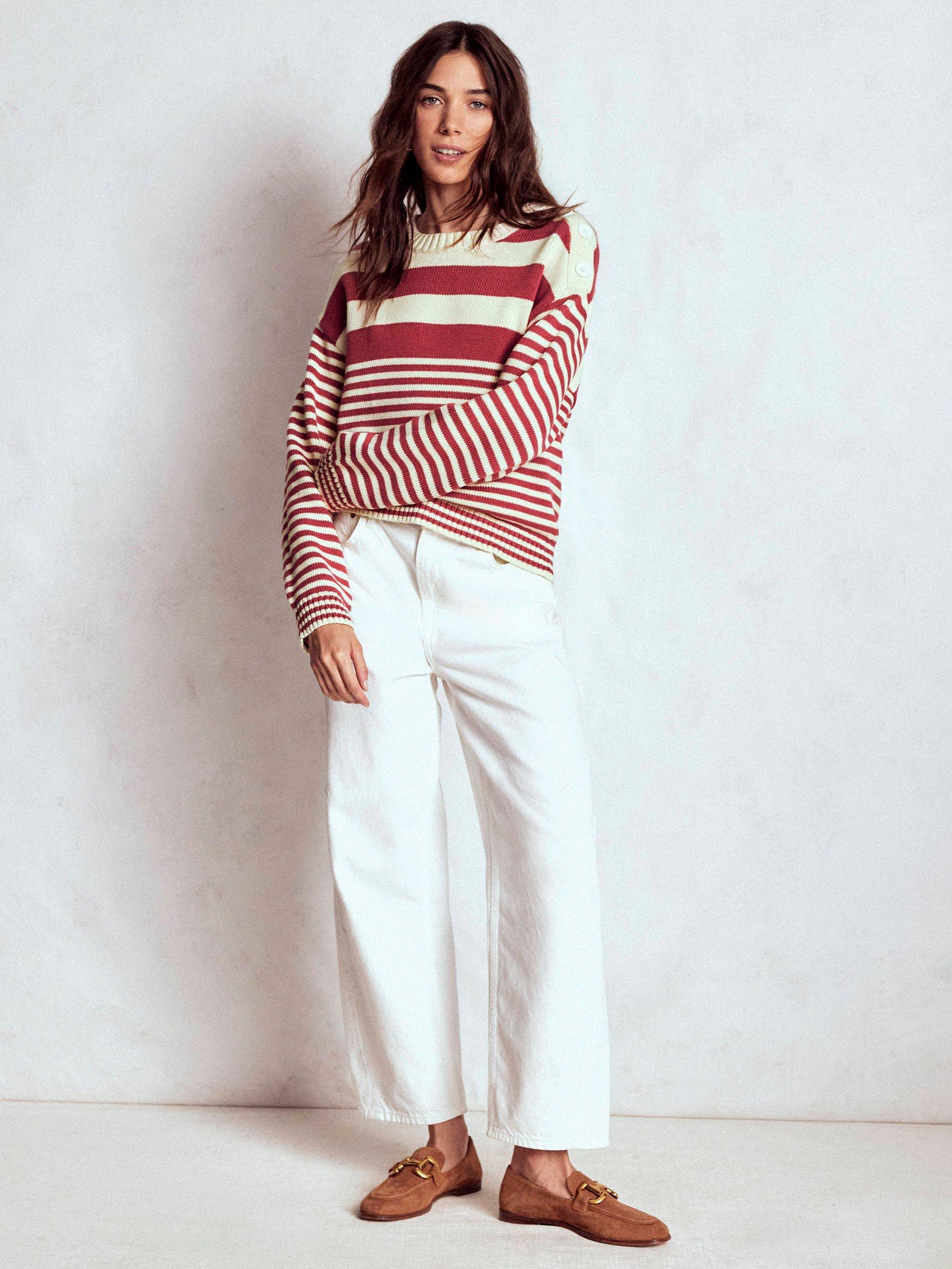 Product image 4 of 7, which shows Boden Jemma Chunky Stripe Jumper, Ivory/Terracotta, S