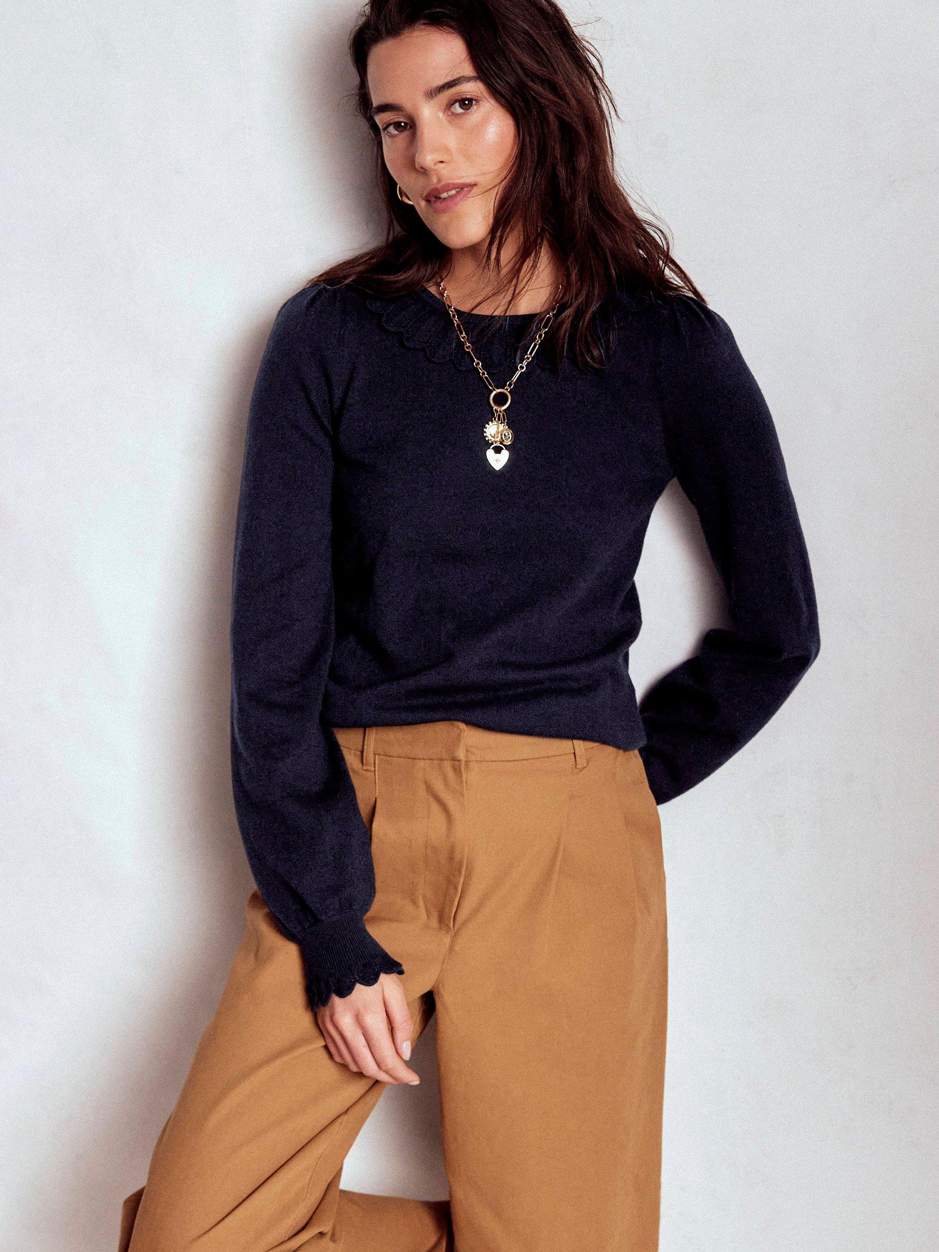 Boden Melina Ruffle Detail Jumper, Navy, Navy