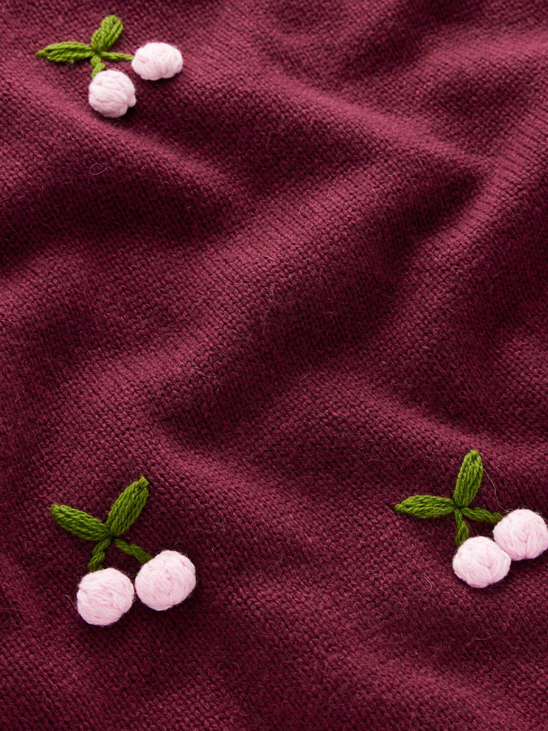 Product image 5 of 6, which shows Boden Natalie Cherry Embroidered Wool Blend Jumper, Chestnut/Multi, S