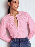 Boden Elsa Stripe Smock Yoke Jersey Shirt, Pink/Multi