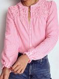 Boden Elsa Stripe Smock Yoke Jersey Shirt, Pink/Multi