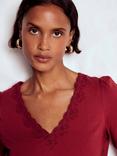 Boden Floral Lace Trim Top, Burgundy Red