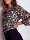 Boden Georgia Floral Smocked Jersey Top, Navy/Multi