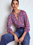 Boden Isla Floral Jersey Shirt, Red/Multi