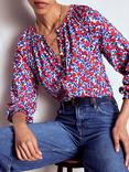 Boden Isla Floral Jersey Shirt, Red/Multi