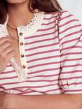 Boden Puff Sleeve Lace Trim Henley Blouse