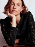 Boden Scarlett Cotton Long Sleeve Round Neck Broderie Blouse