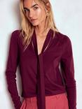 Boden Tie Neck Long Sleeve Top, Deep Wisteria