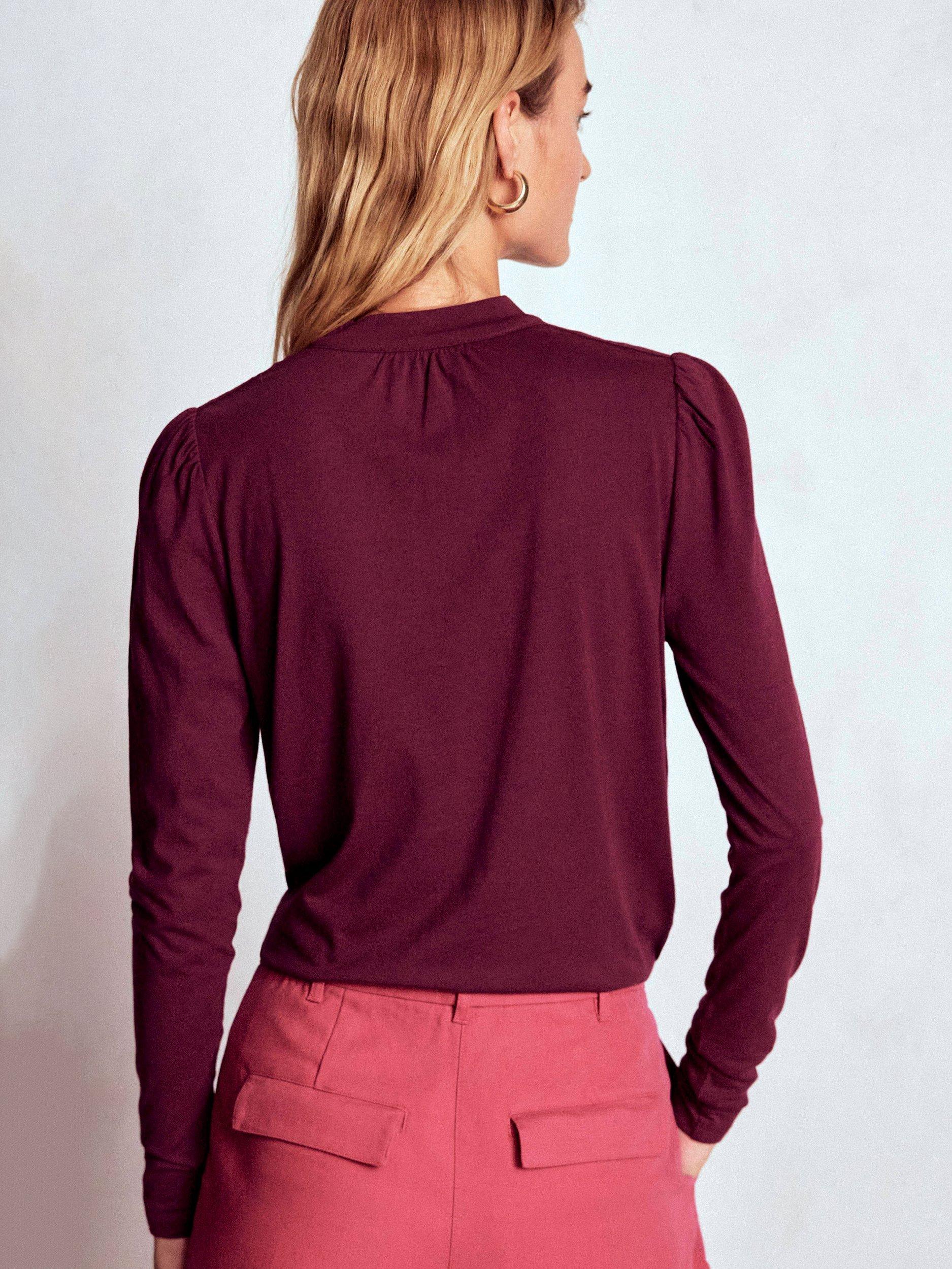 Product image 3 of 5, which shows Boden Tie Neck Long Sleeve Top, Deep Wisteria, 8