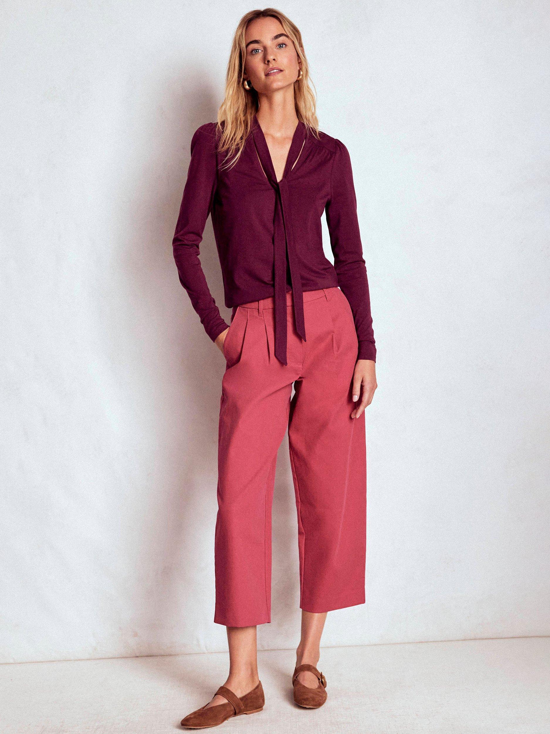 Product image 4 of 5, which shows Boden Tie Neck Long Sleeve Top, Deep Wisteria, 8