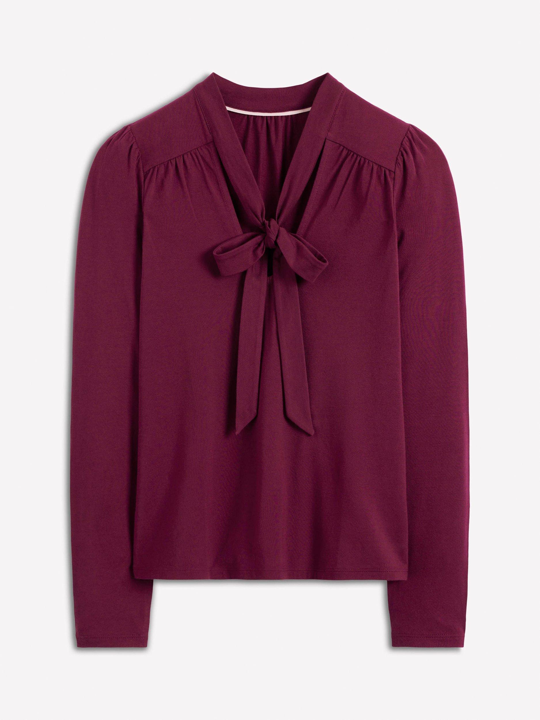 Product image 5 of 5, which shows Boden Tie Neck Long Sleeve Top, Deep Wisteria, 8