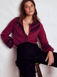 Boden Cotton Blend Trim Detail Long Sleeve Round Neck Jersey Blouse