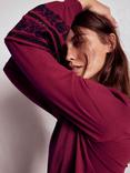 Boden Cotton Blend Trim Detail Long Sleeve Round Neck Jersey Blouse