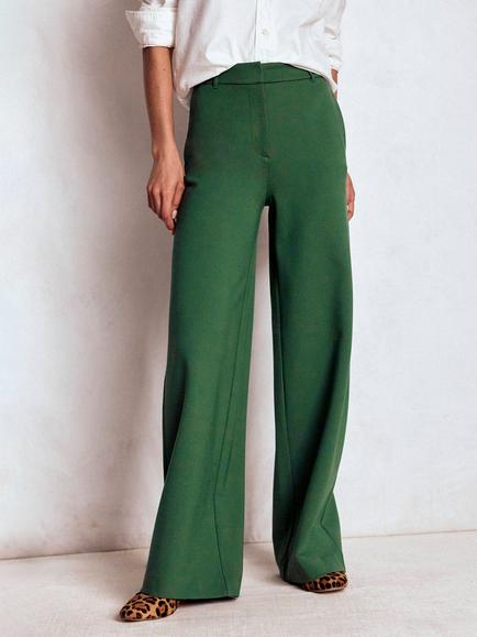 Boden Belgravia Ponte Wide Leg Trousers, Hunter Green, Hunter Green