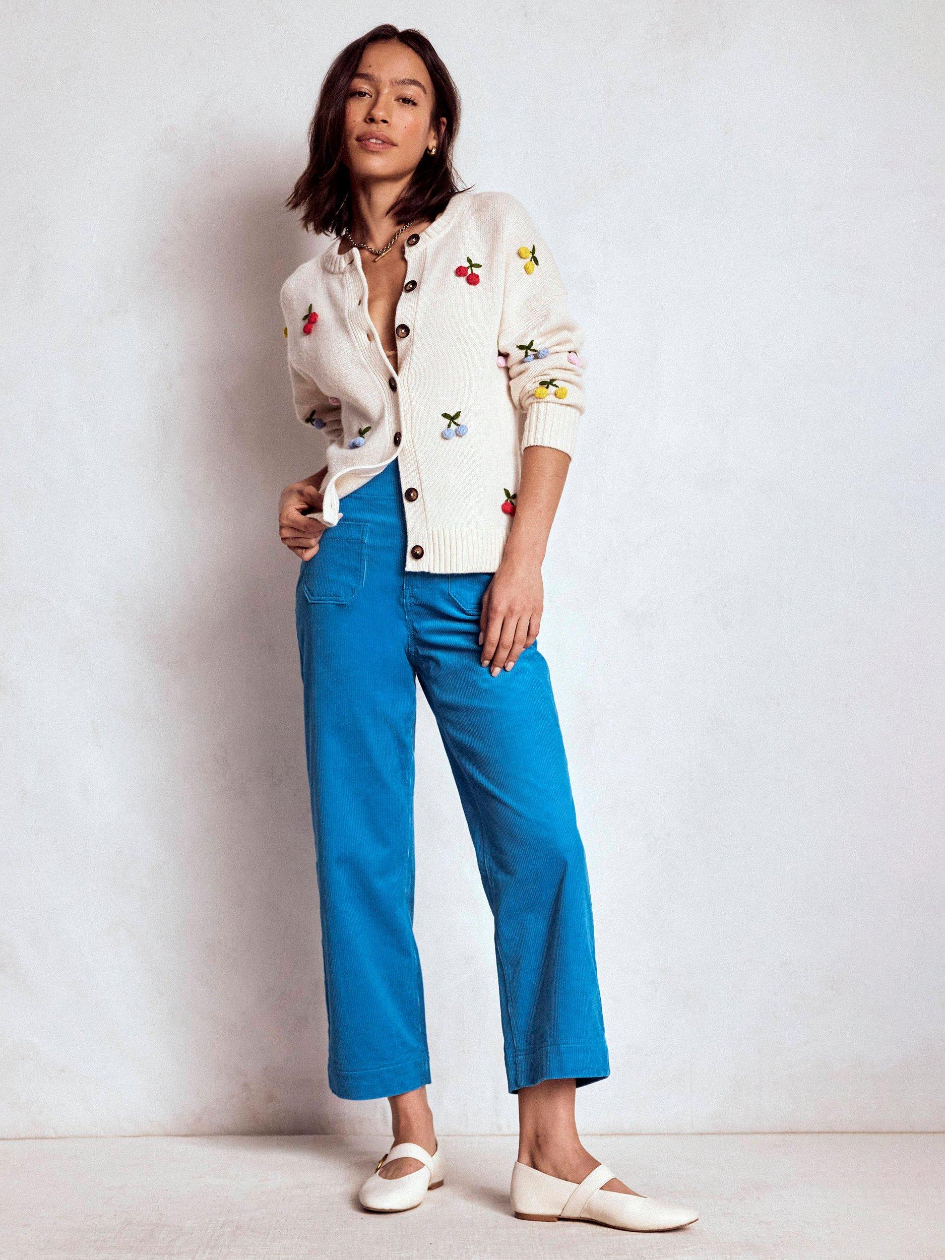 Boden Primrose Cropped Corduroy Trousers, Bright Blue