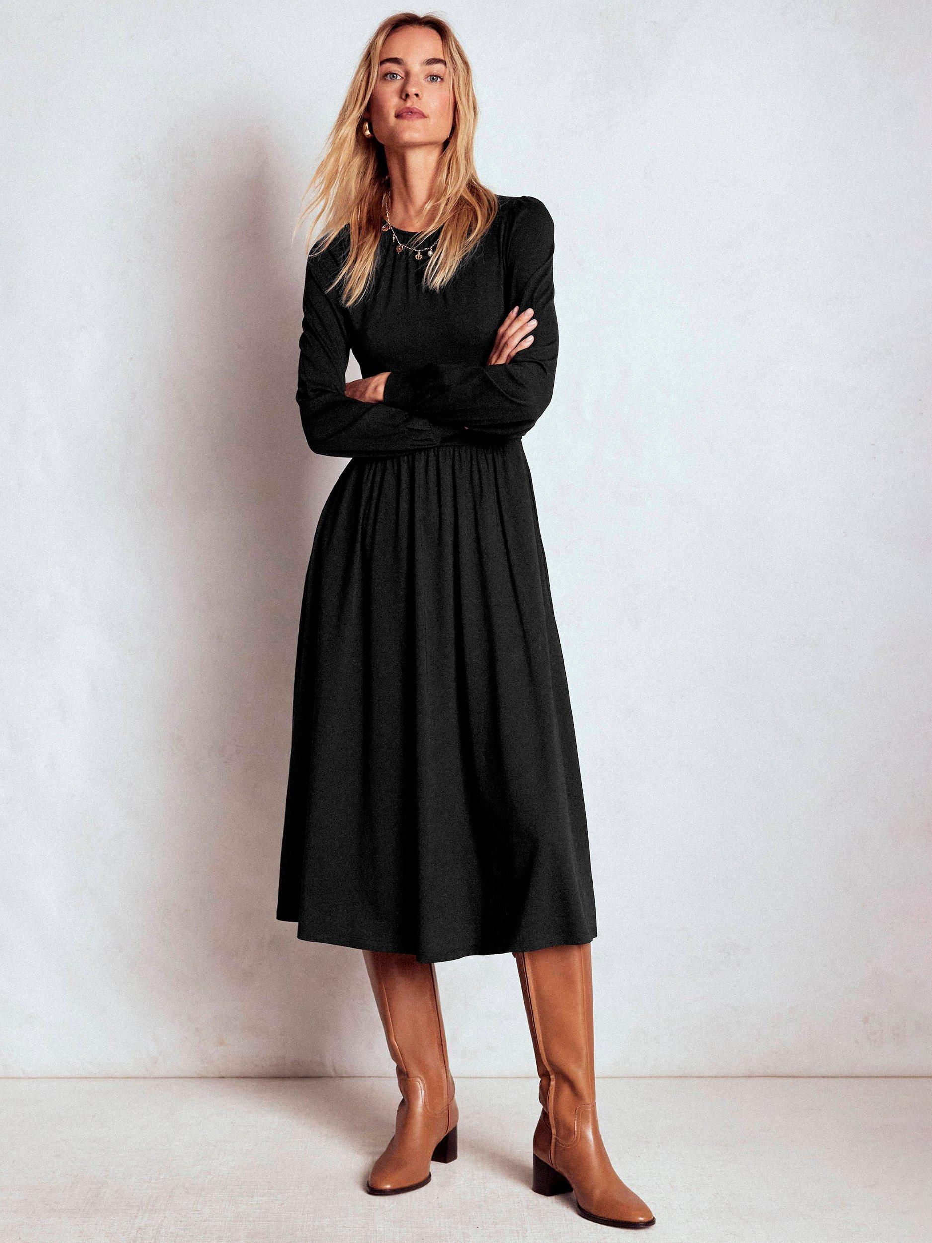 Product image 1 of 6, which shows Boden Alexandra Jersey Midi Dress, Black, 8