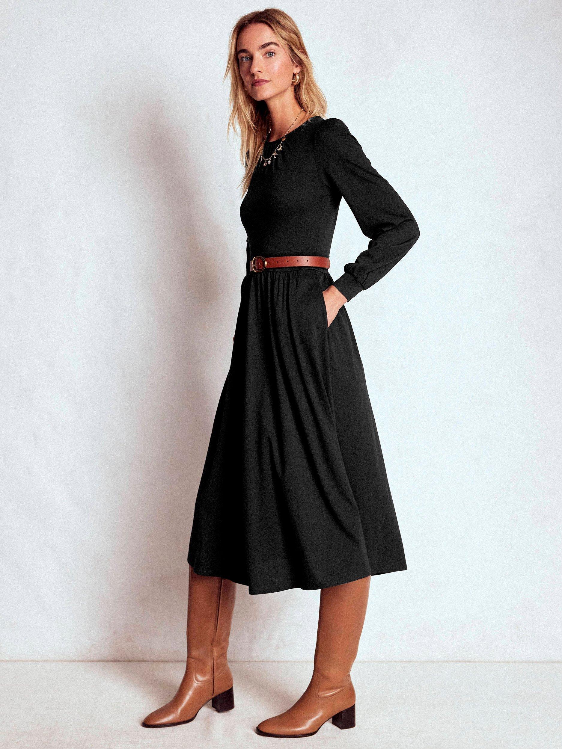 Product image 2 of 6, which shows Boden Alexandra Jersey Midi Dress, Black, 8