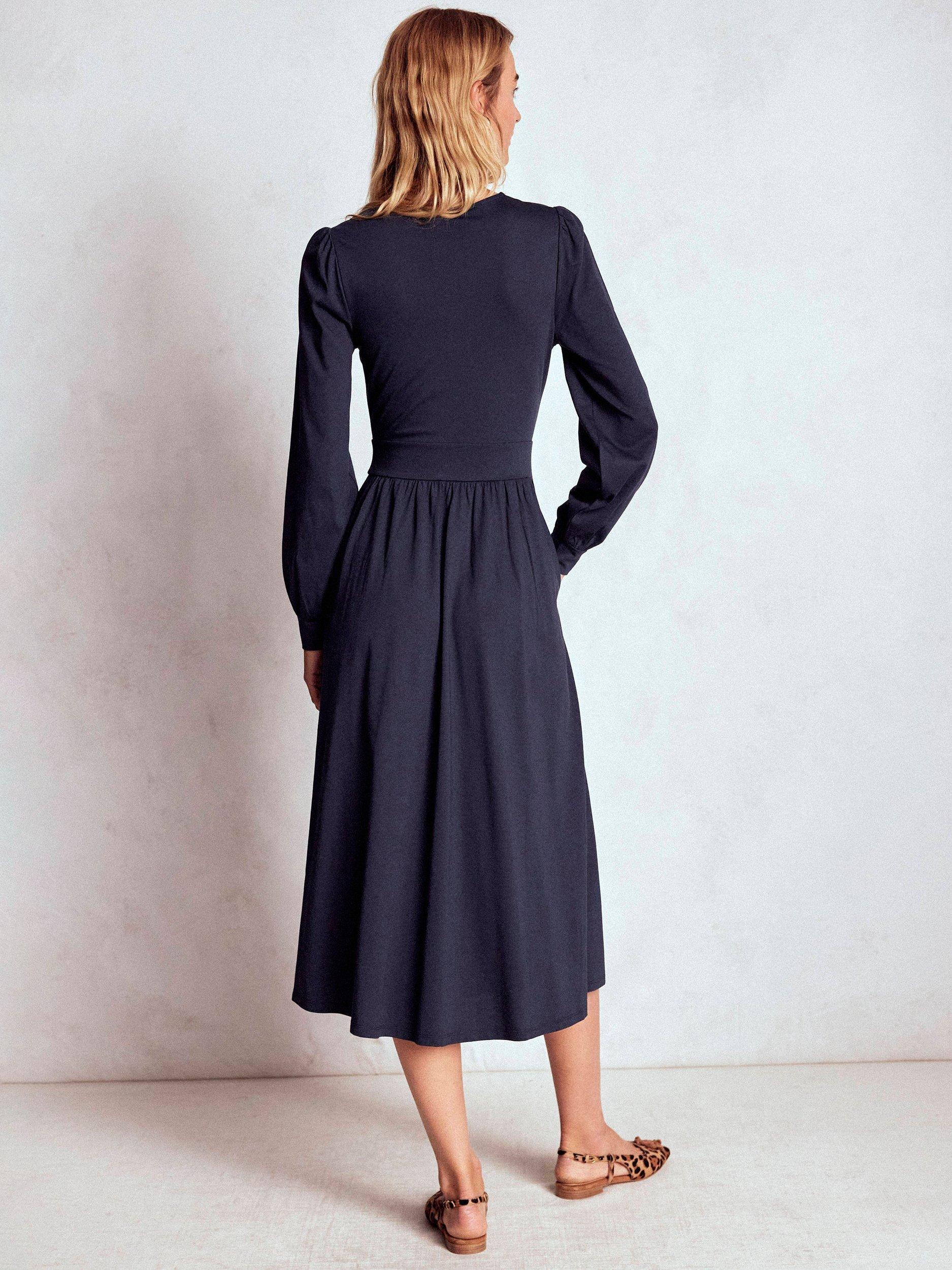 Product image 3 of 5, which shows Boden Alexandra Jersey Midi Dress, Navy, 14