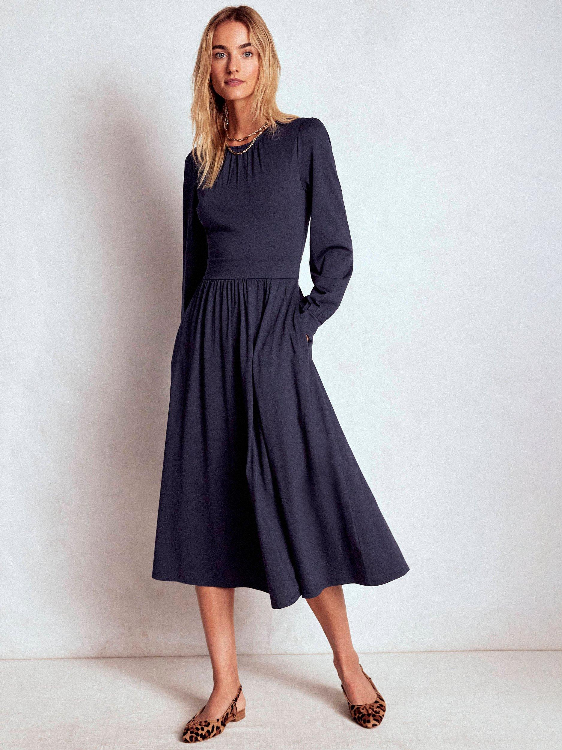 Product image 4 of 5, which shows Boden Alexandra Jersey Midi Dress, Navy, 14