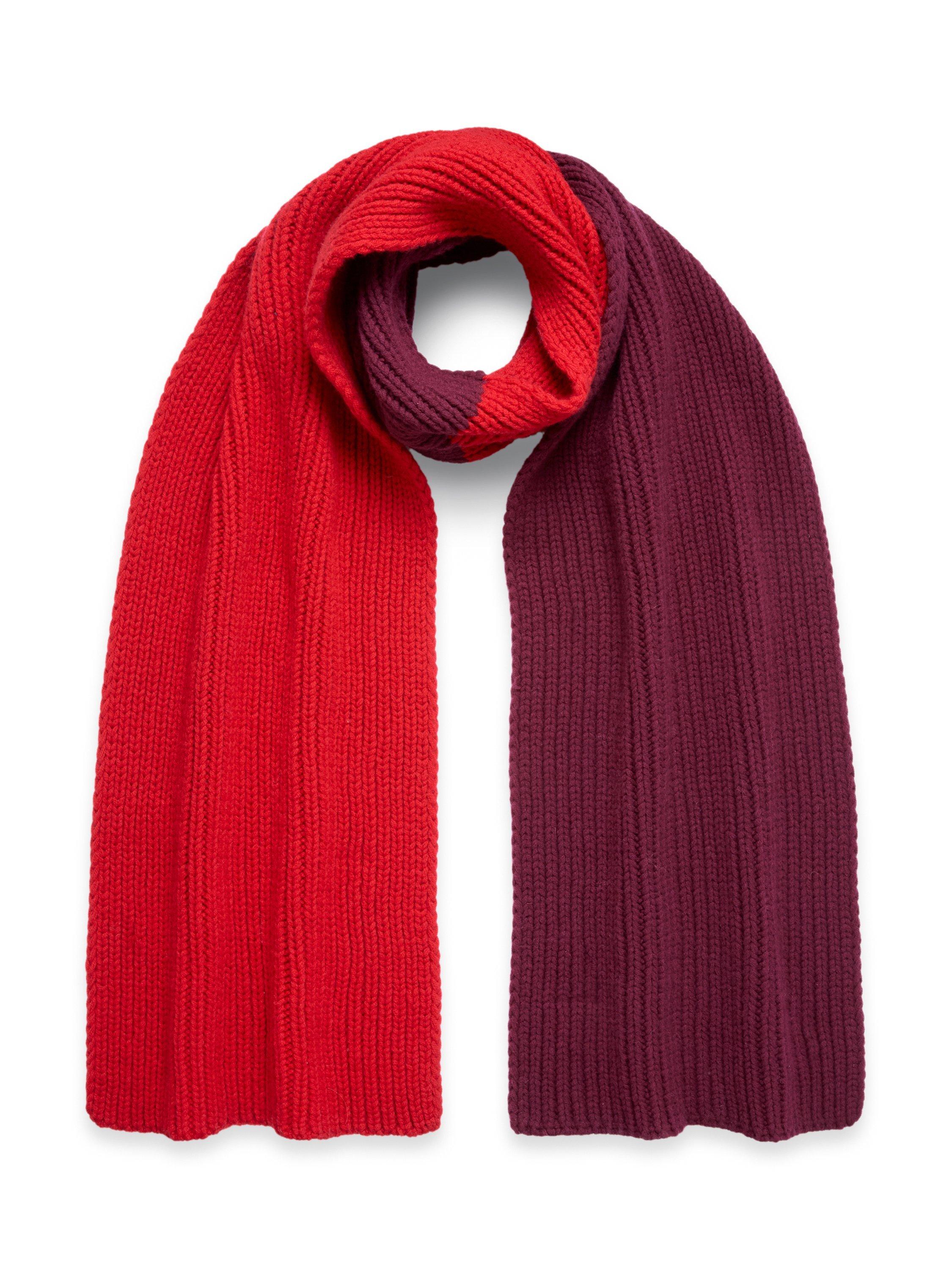 Product image 1 of 5, which shows Celtic & Co. Colour Block Print Lambswool Scarf, Merlot/Red, One Size