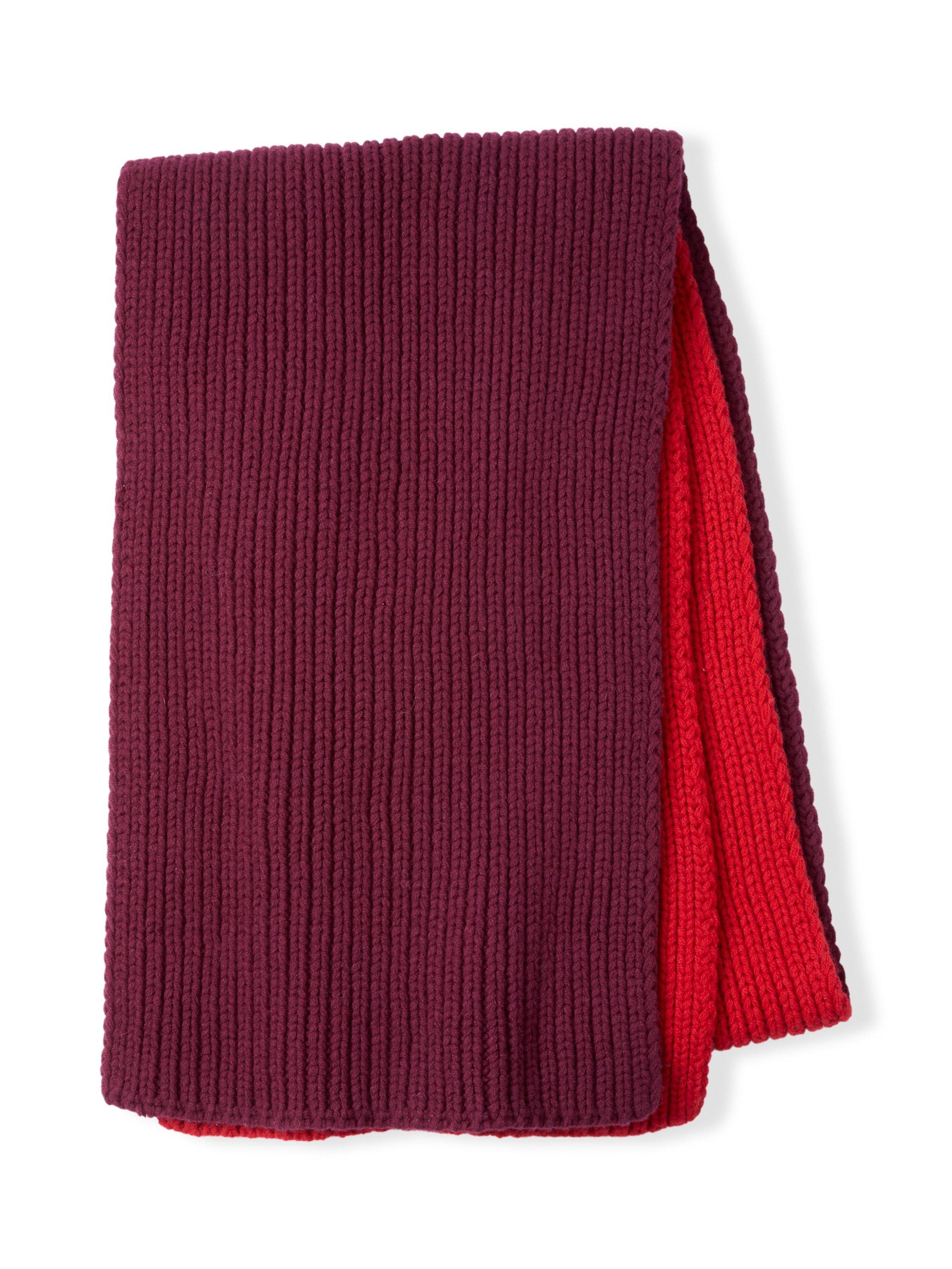 Product image 2 of 5, which shows Celtic & Co. Colour Block Print Lambswool Scarf, Merlot/Red, One Size