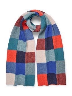 Celtic & Co. Brushed Check Print Lambswool Scarf, Cobalt/Multi