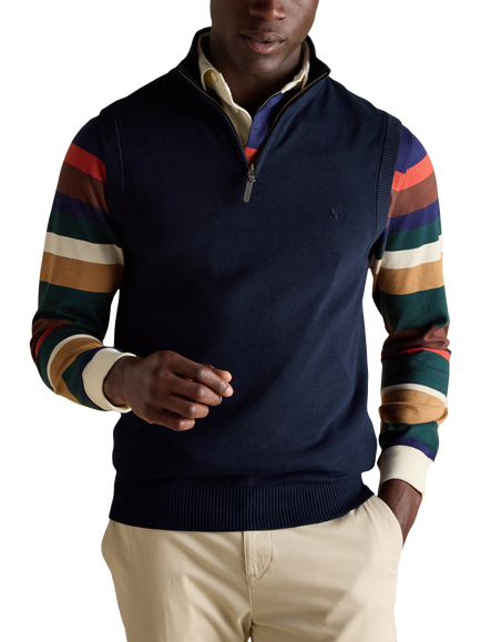 Joules Hillside Cotton Quarter-Zip Sleeveless Sweater, Navy