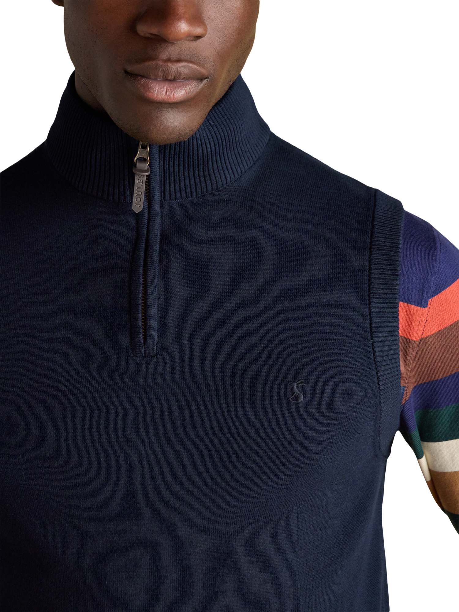 Product image 2 of 8, which shows Joules Hillside Cotton Quarter-Zip Sleeveless Sweater, Navy, S