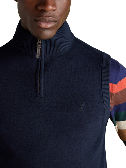 Joules Hillside Cotton Quarter-Zip Sleeveless Sweater - view 2, Navy
