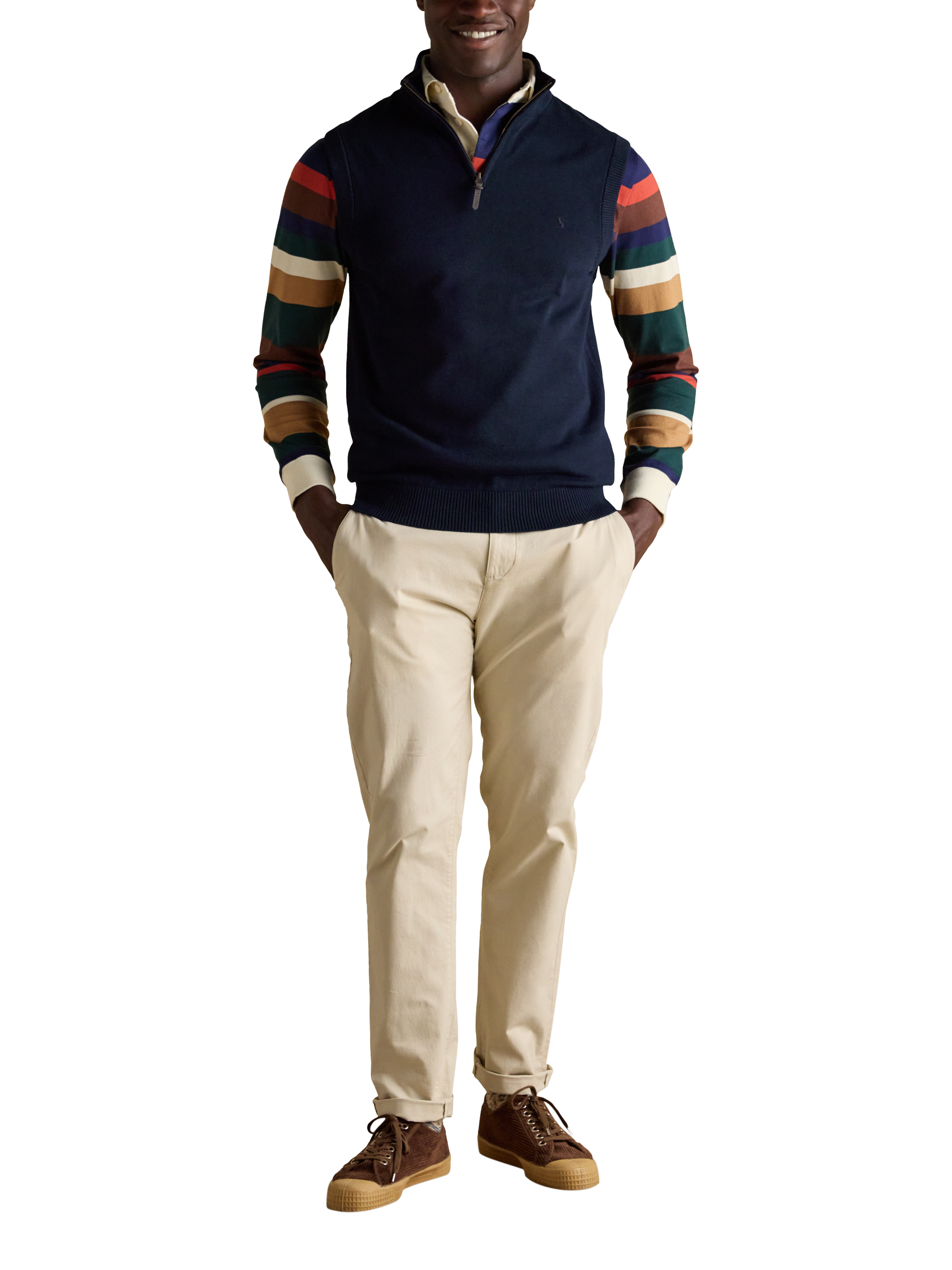 Product image 4 of 8, which shows Joules Hillside Cotton Quarter-Zip Sleeveless Sweater, Navy, S