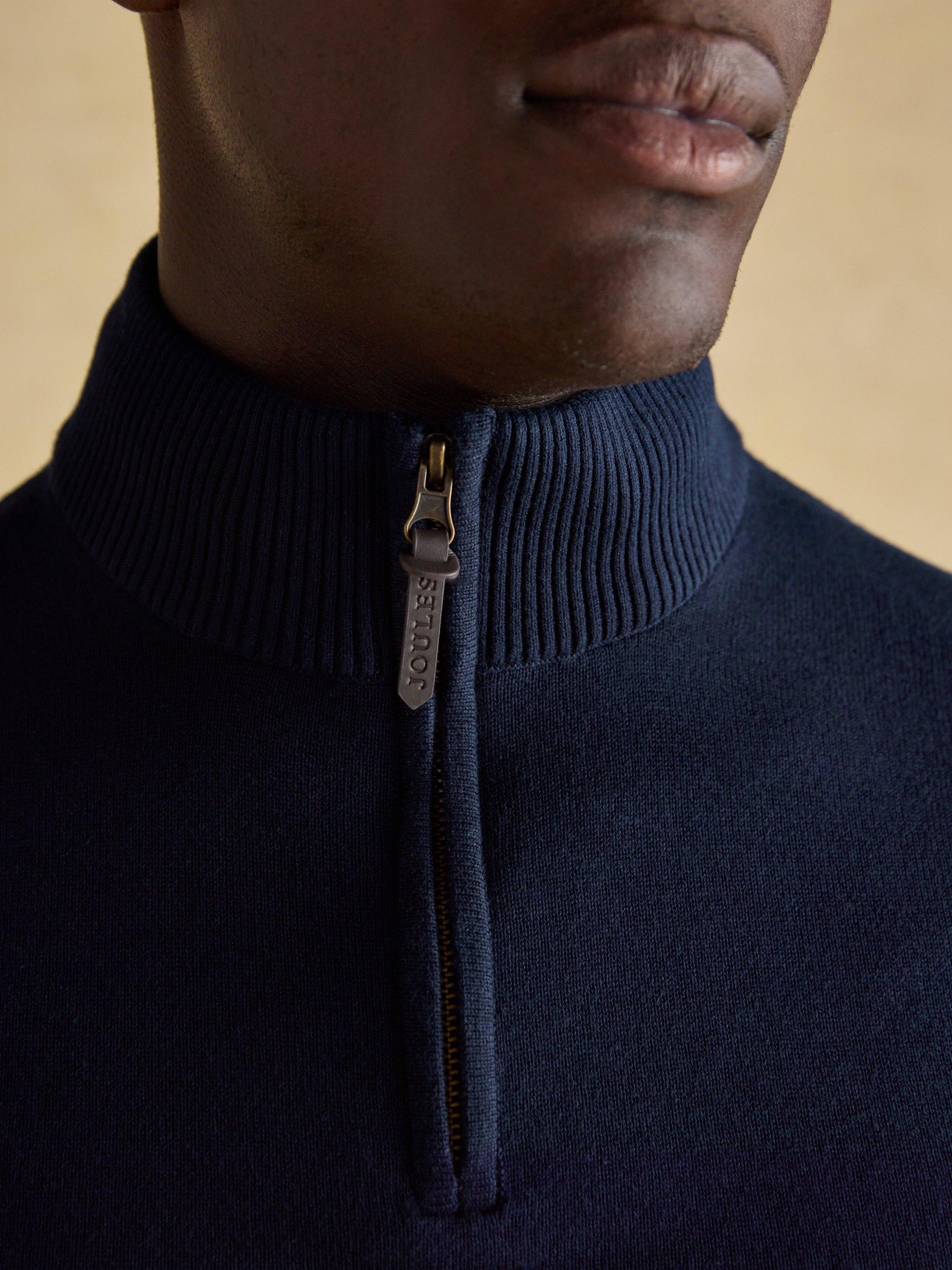 Product image 8 of 8, which shows Joules Hillside Cotton Quarter-Zip Sleeveless Sweater, Navy, S
