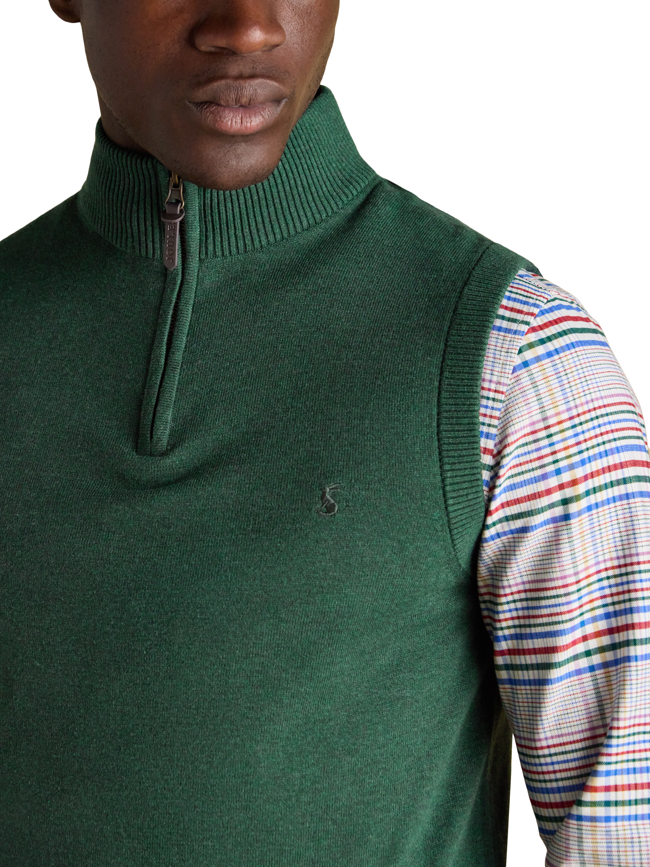 Product image 2 of 7, which shows Joules Hillside Cotton Quarter-Zip Sleeveless Sweater, Green, S