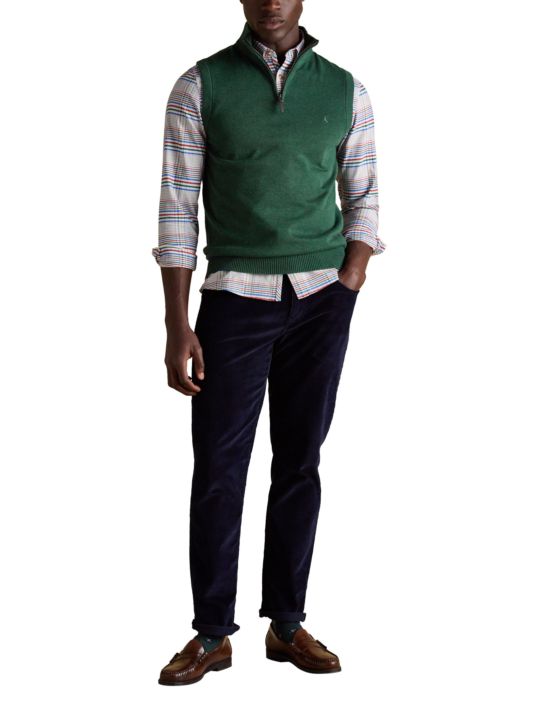 Product image 4 of 7, which shows Joules Hillside Cotton Quarter-Zip Sleeveless Sweater, Green, S
