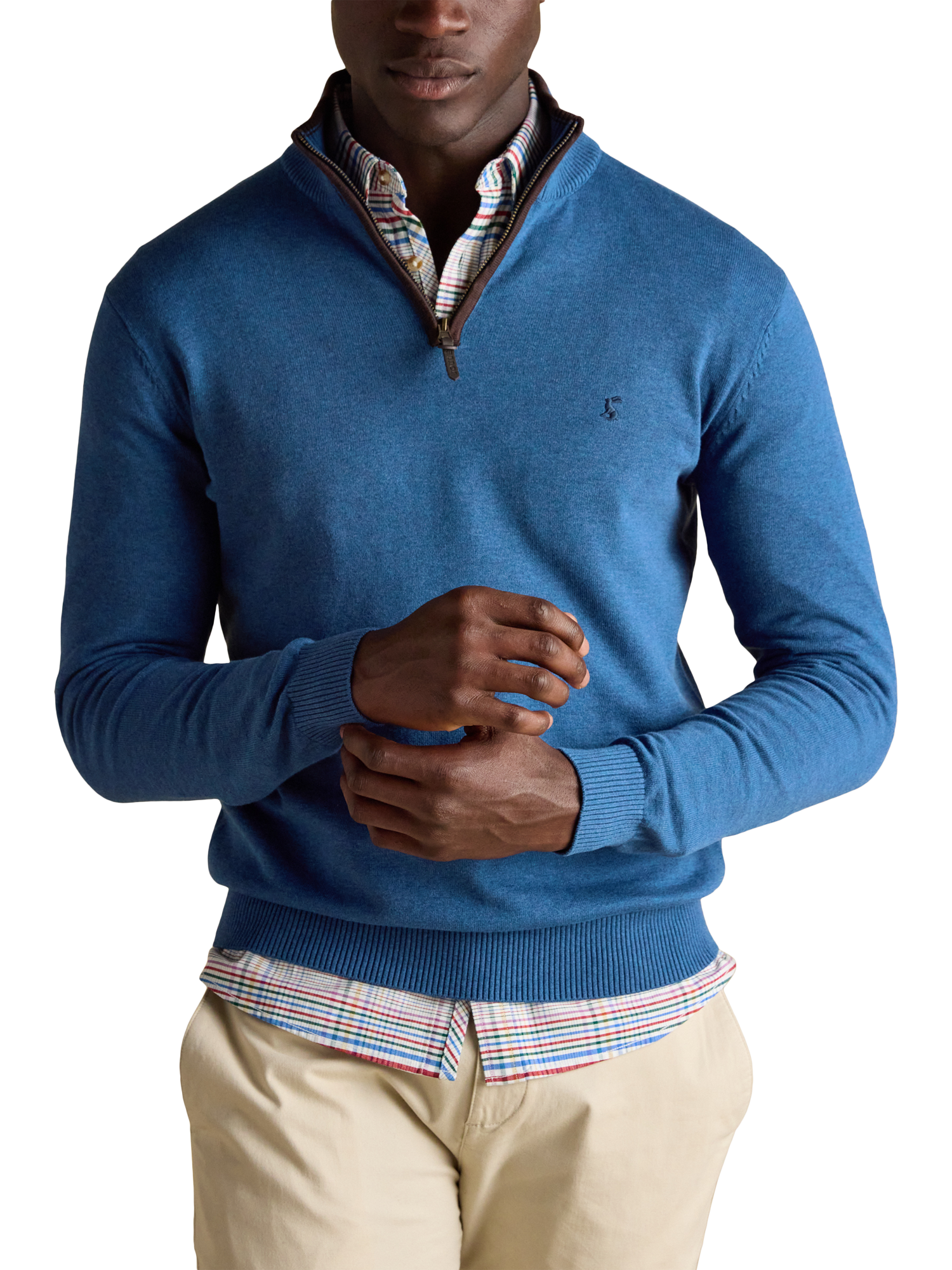 Product image 1 of 7, which shows Joules Hillside Cotton Quarter-Zip Jumper, Blue, S