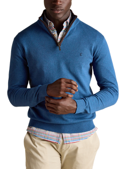 Joules Hillside Cotton Quarter-Zip Jumper, Blue, Blue