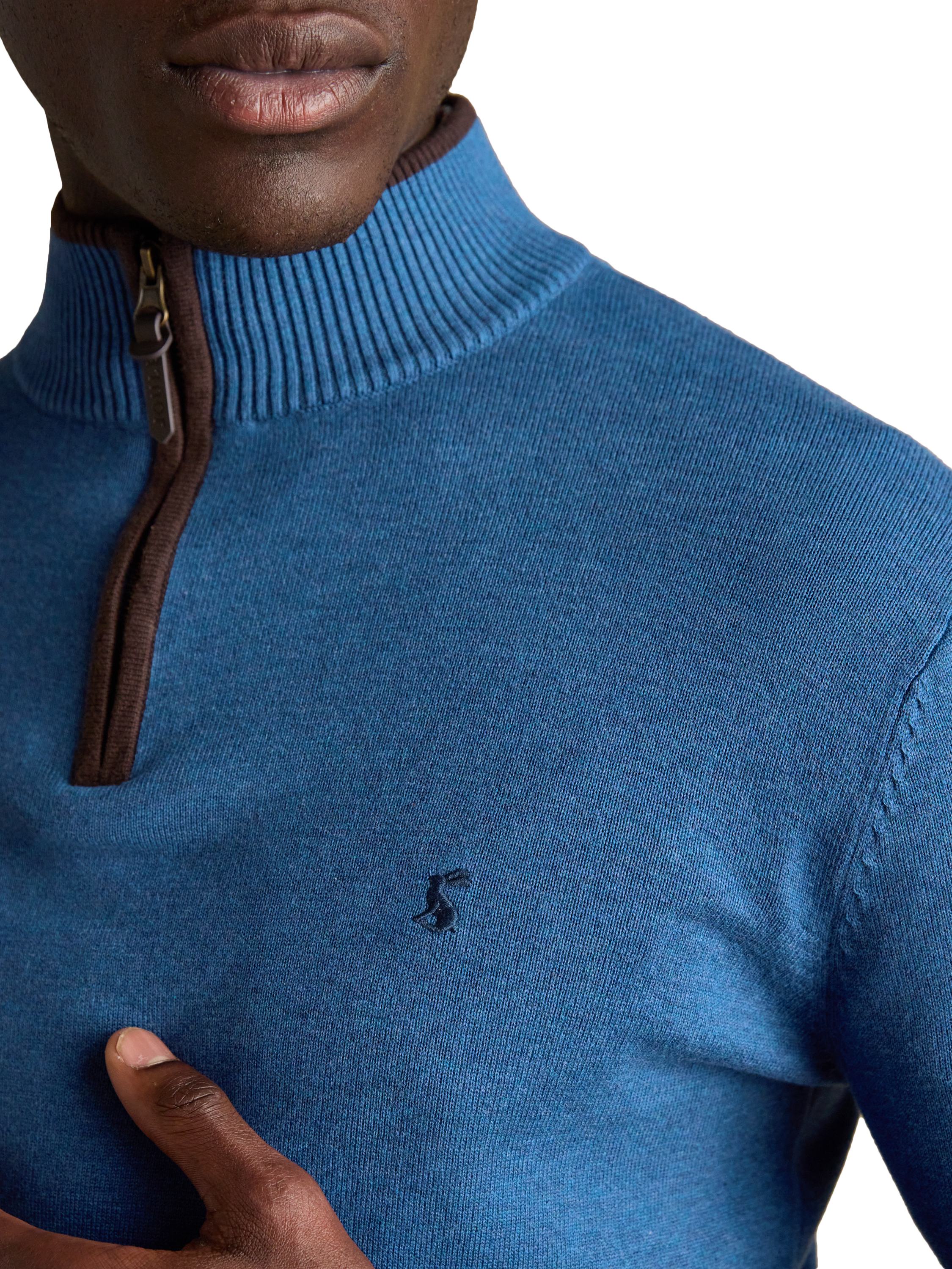 Product image 2 of 7, which shows Joules Hillside Cotton Quarter-Zip Jumper, Blue, S