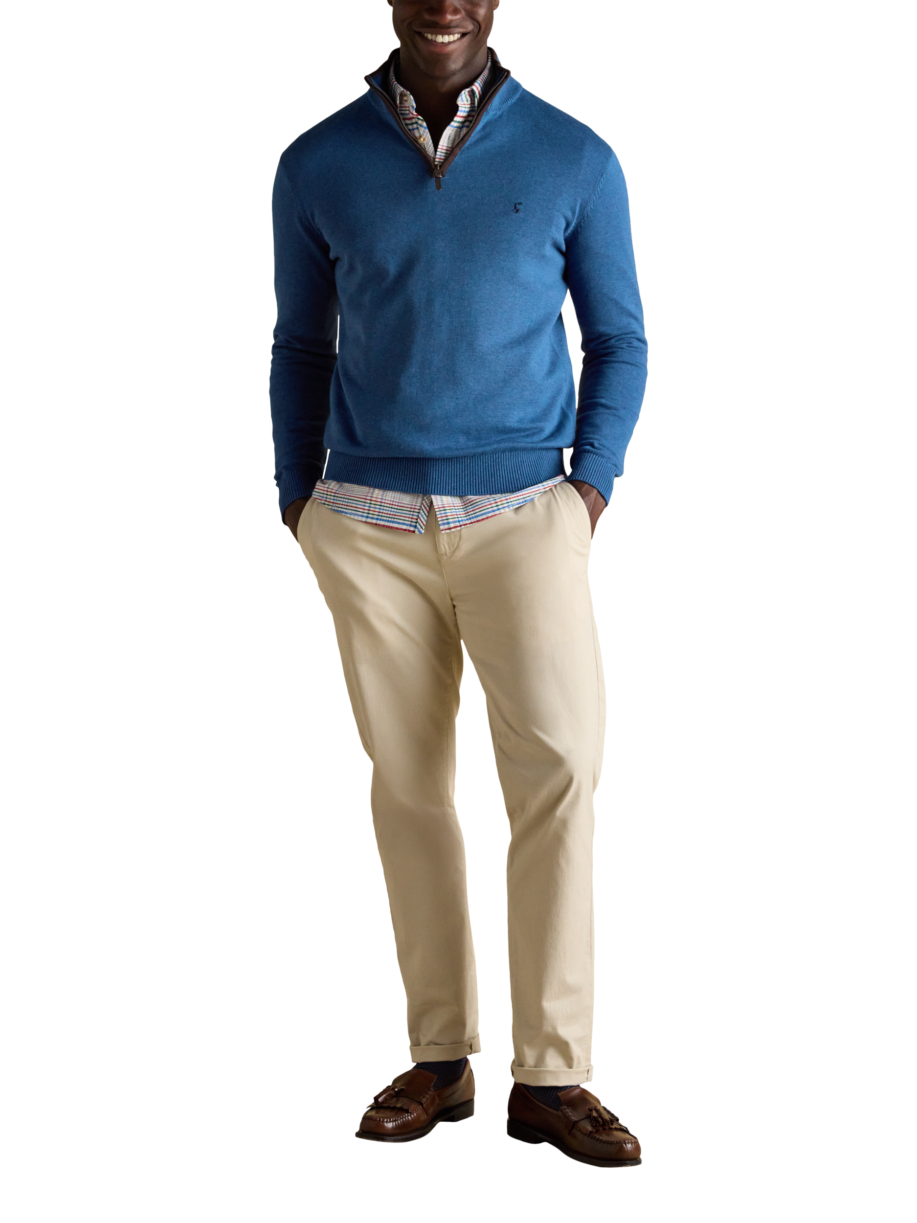 Product image 4 of 7, which shows Joules Hillside Cotton Quarter-Zip Jumper, Blue, S