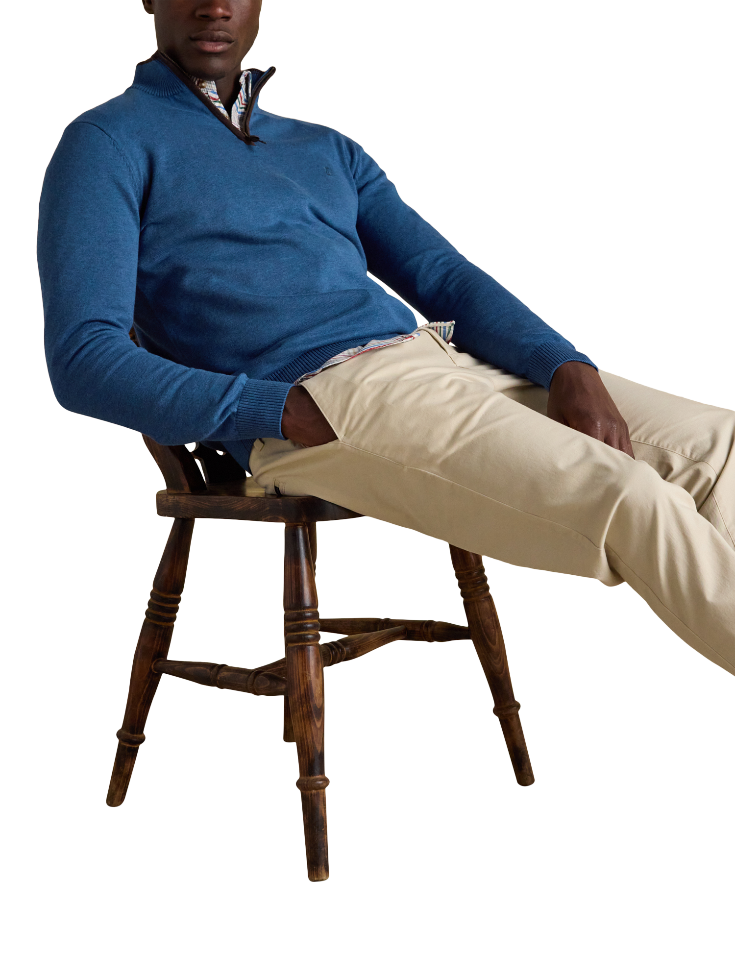Product image 6 of 7, which shows Joules Hillside Cotton Quarter-Zip Jumper, Blue, S