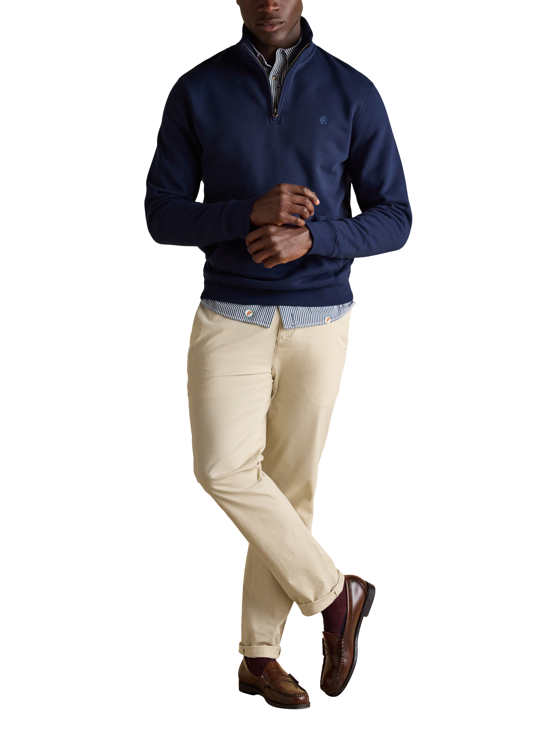 Product image 1 of 7, which shows Joules Jenkins Quarter Zip Fleece Top, Navy, S
