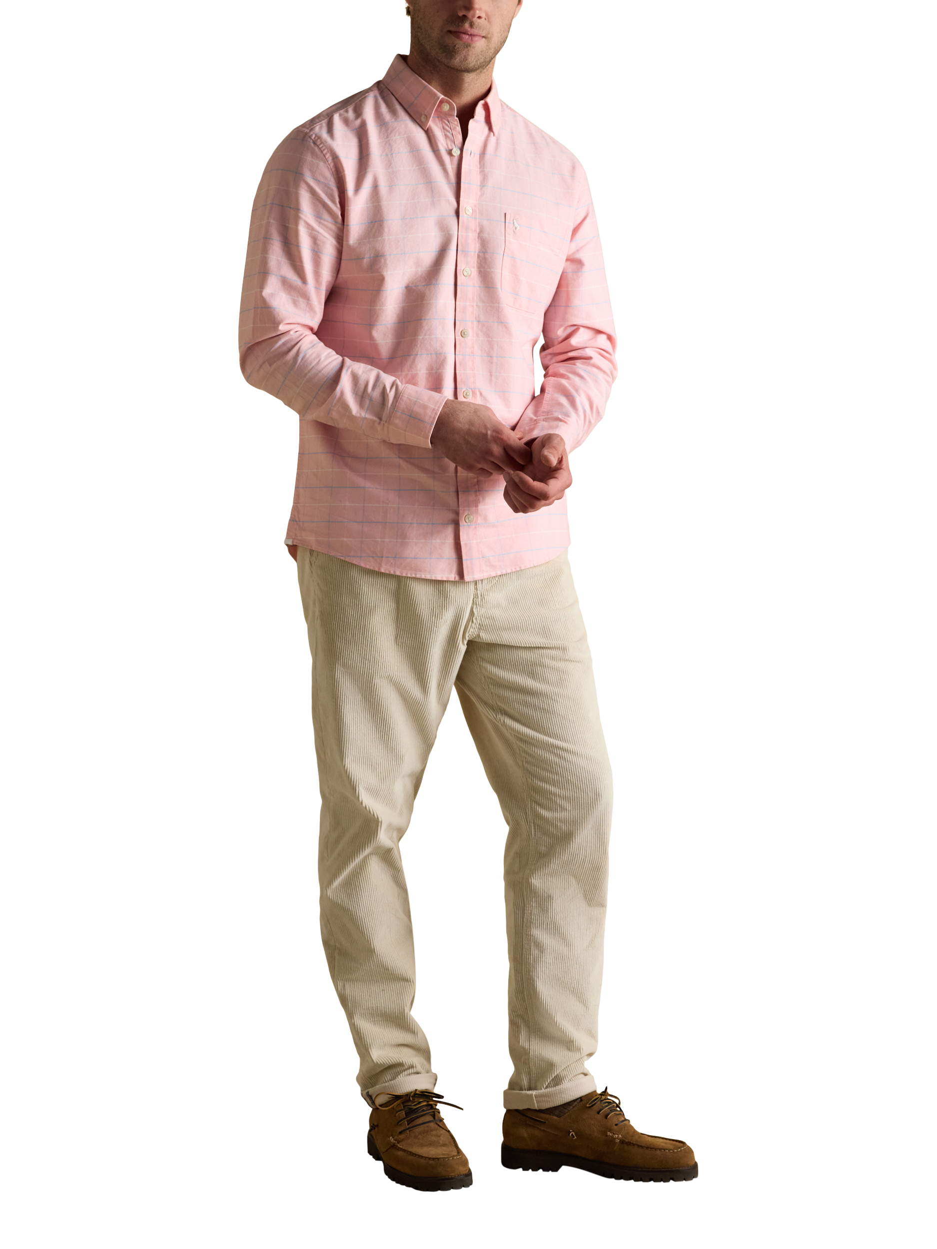 Product image 1 of 7, which shows Joules Cotton Regular Fit Check Oxford Shirt, Pink, S