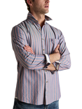 Joules Cotton Regular Fit Stripe Oxford Shirt, Red/Blue