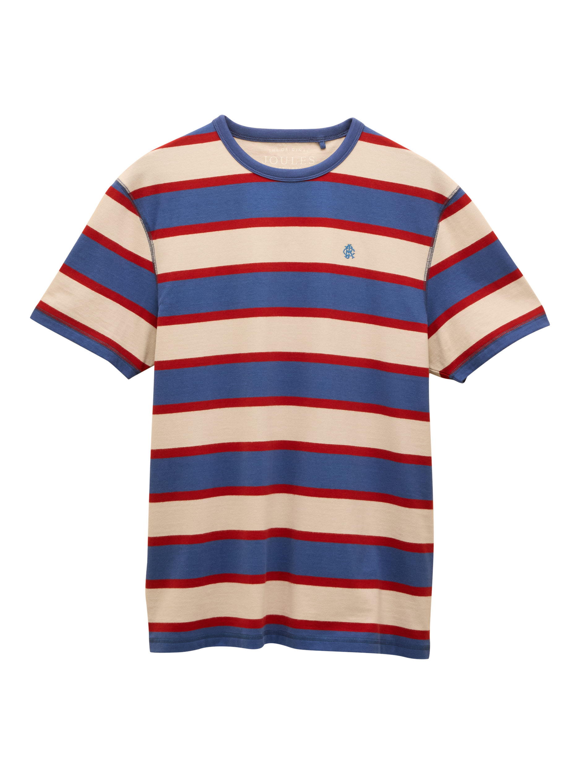 Product image 7 of 8, which shows Joules Cotton Regular Fit Stripe Rugby Club T-Shirt, Red/Blue, S