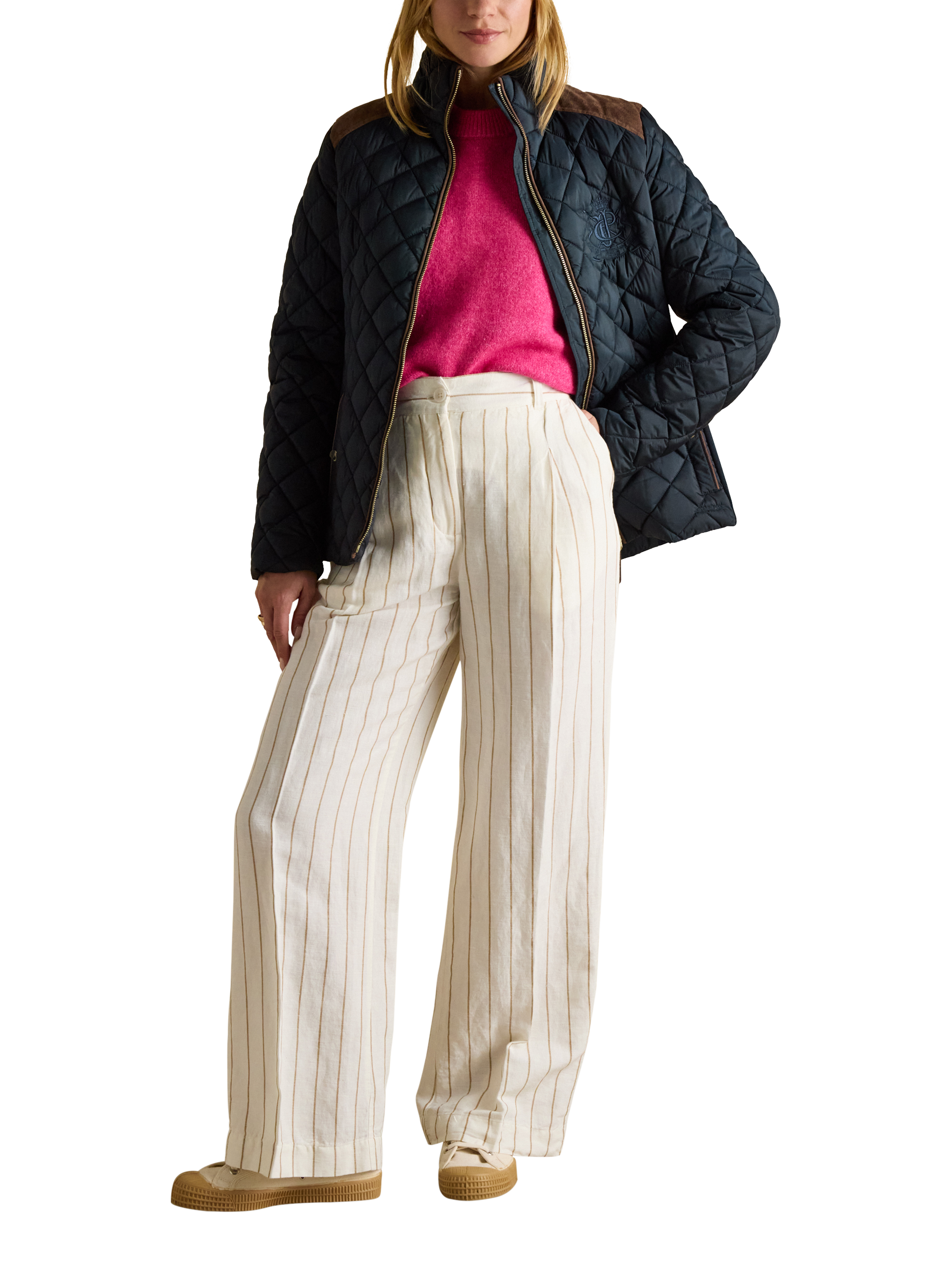 Product image 1 of 8, which shows Joules Braemar Showerproof Diamond Quilted Coat, Navy, 6